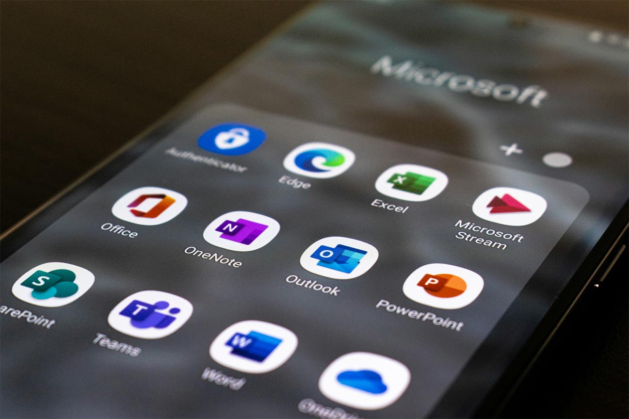 Microsoft 365 Apps for Business | GC Network Solutions Microsoft 365 app icons displayed on a smartphone